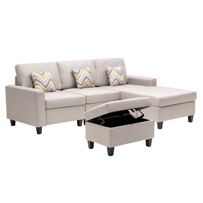 Nolan Beige Linen 4Pc Reversible Sofa Chaise with Storage Ottoman, 89420-21B