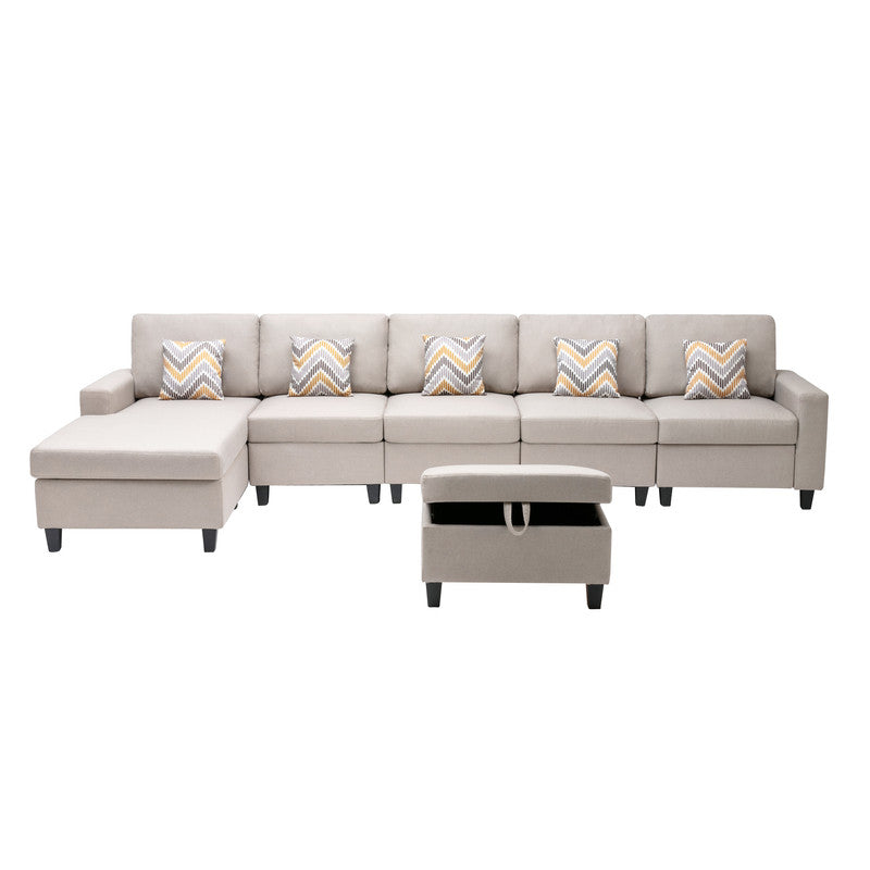 Nolan Beige Linen 6Pc Reversible Sectional Sofa Chaise, Ottoman, 89420-27A