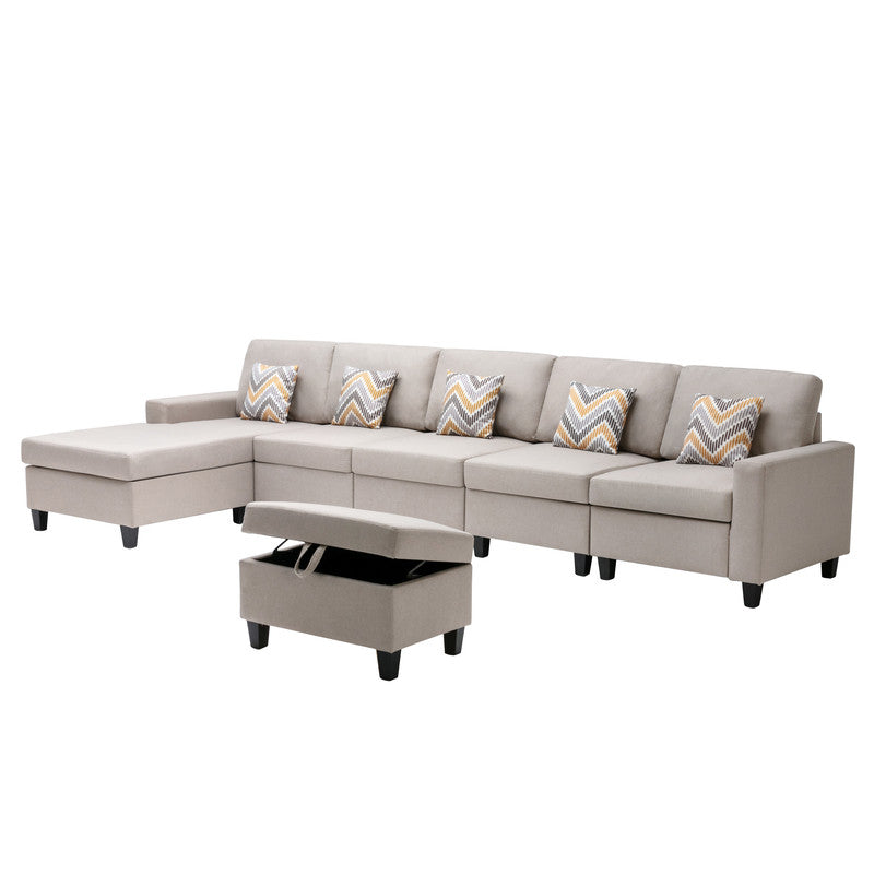 Nolan Beige Linen 6Pc Reversible Sectional Sofa Chaise, Ottoman, 89420-27A
