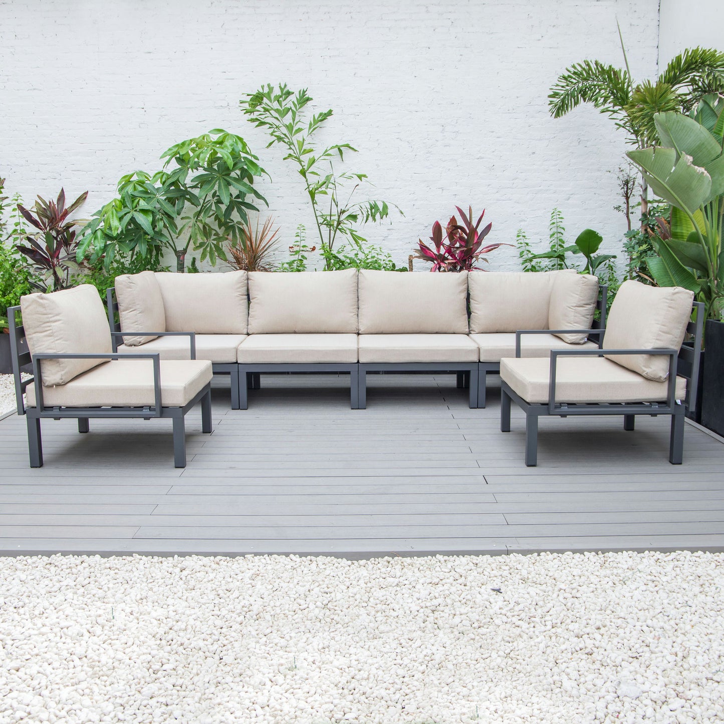 LeisureMod Hamilton 6-Piece Patio Conversation Set With Cushions - Beige