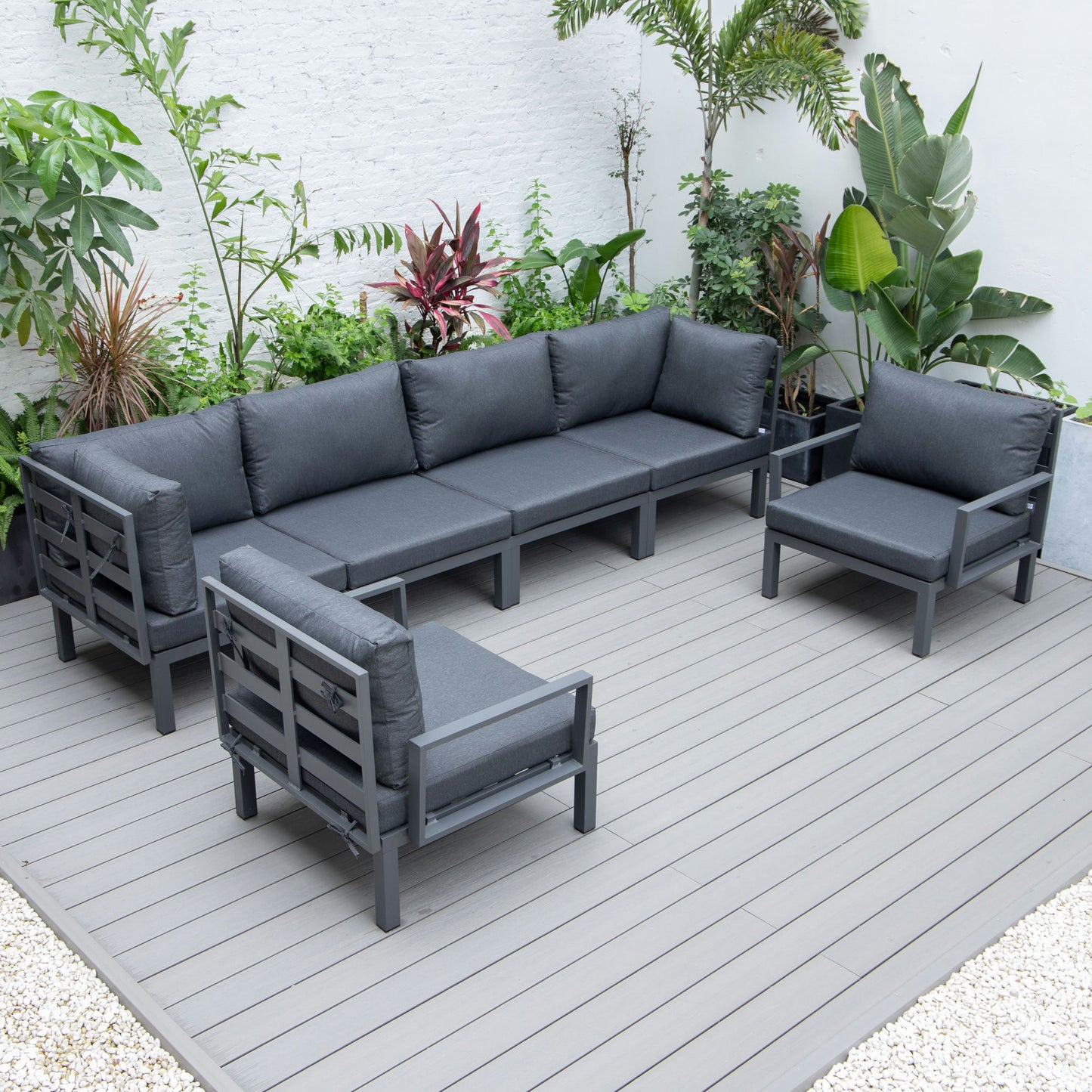 LeisureMod Hamilton 6-Piece Patio Conversation Set With Cushions - Black