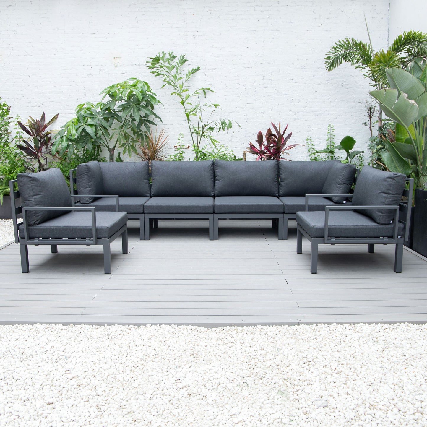 LeisureMod Hamilton 6-Piece Patio Conversation Set With Cushions - Black