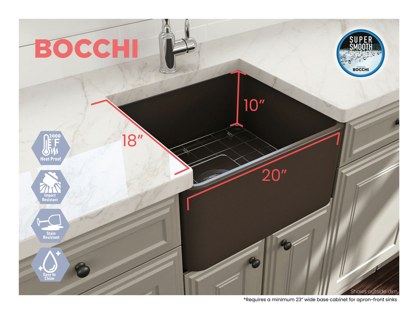 Classico Farmhouse Apron Front Fireclay 20" Single Bowl Kitchen Sink in Brown