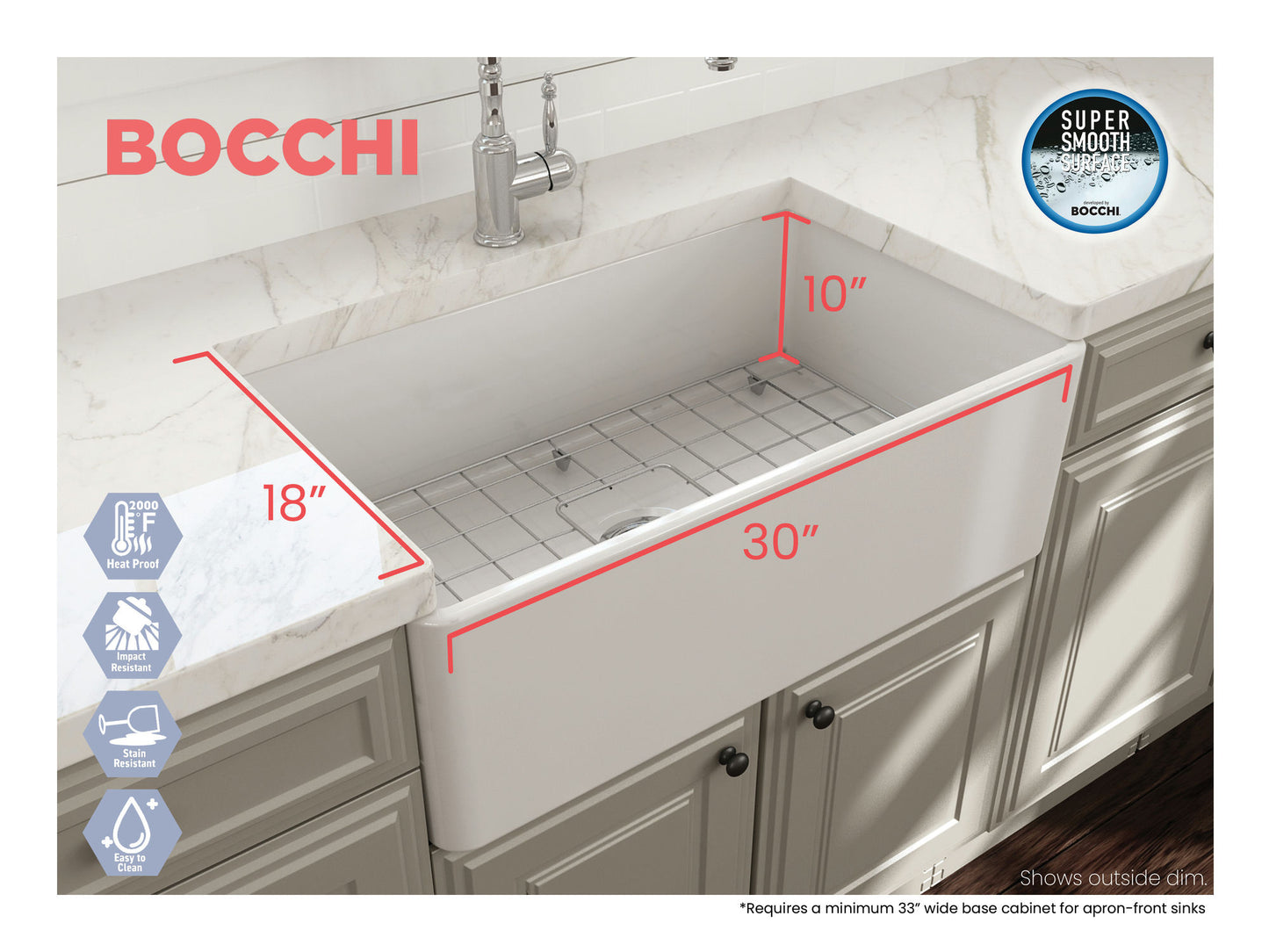 Classico Farmhouse Apron Front Fireclay 30" Single Bowl Kitchen Sink in White