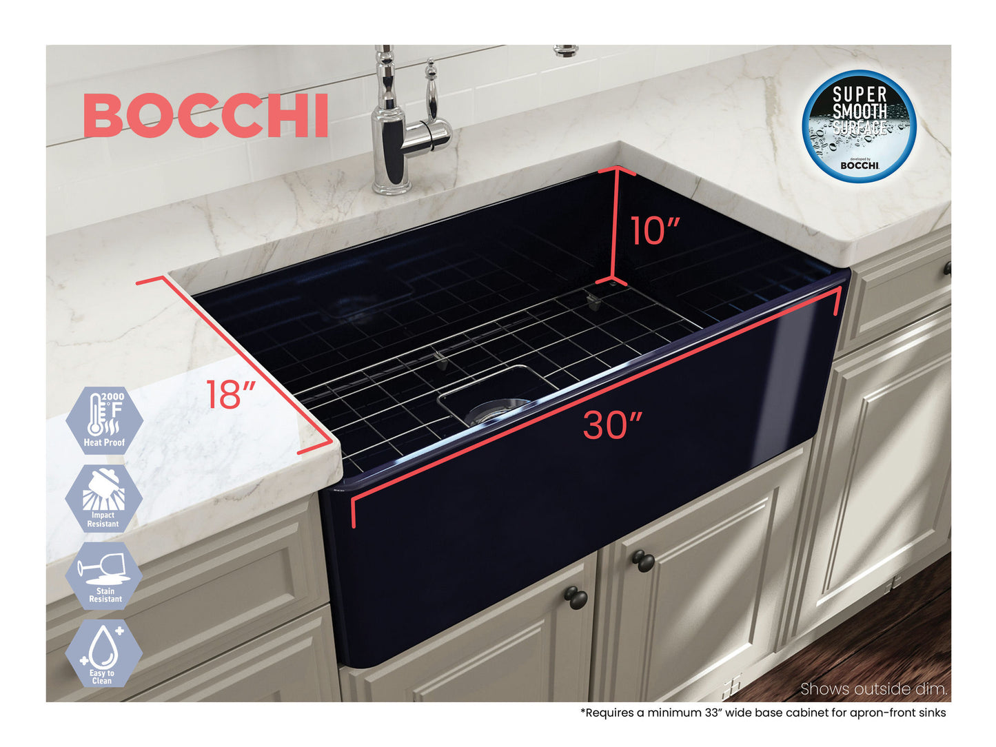 Classico Farmhouse Apron Front Fireclay 30" Single Bowl Kitchen Sink in Blue