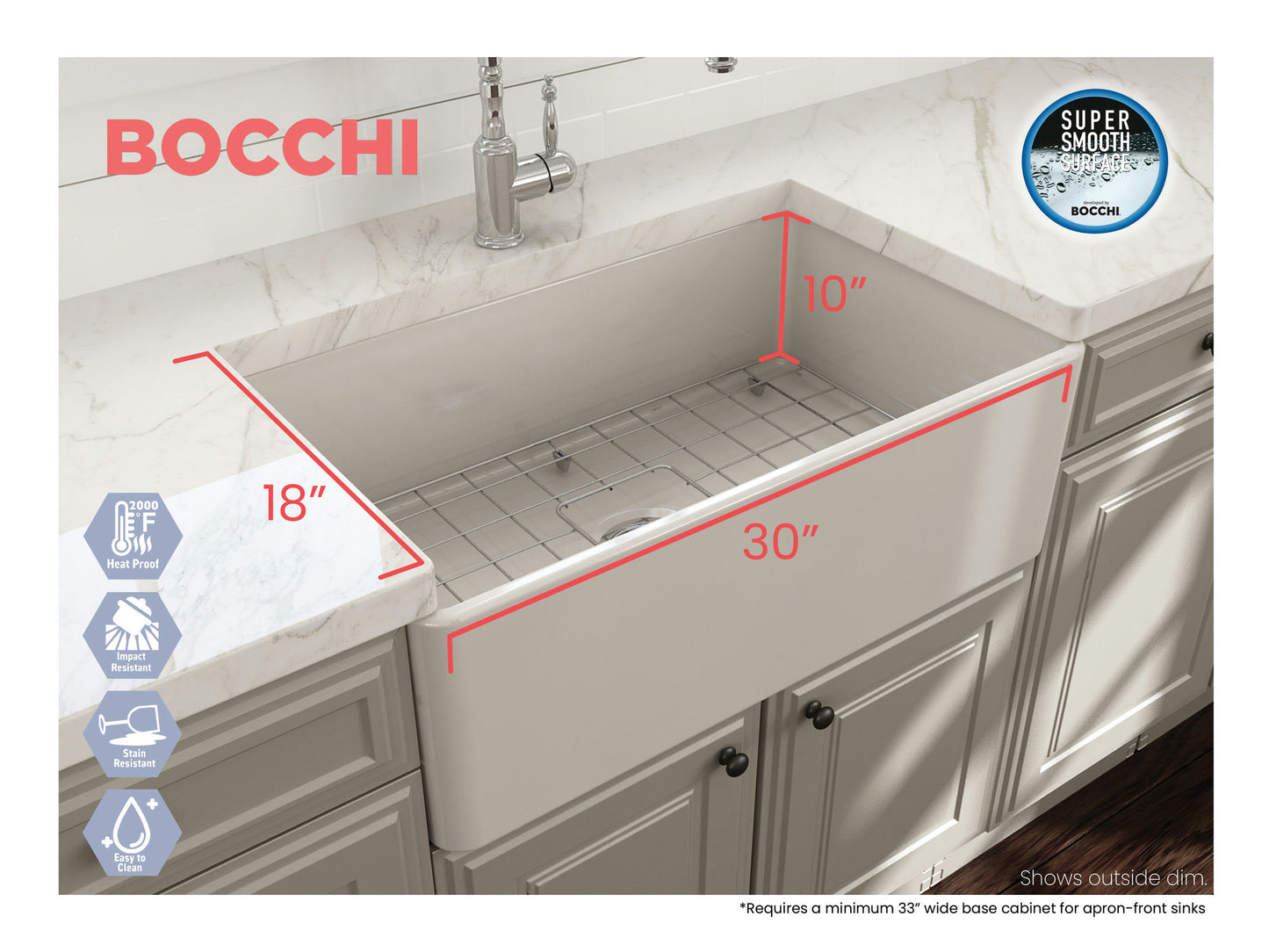 Classico Farmhouse Apron Front Fireclay 30" Single Bowl Kitchen Sink in Biscuit