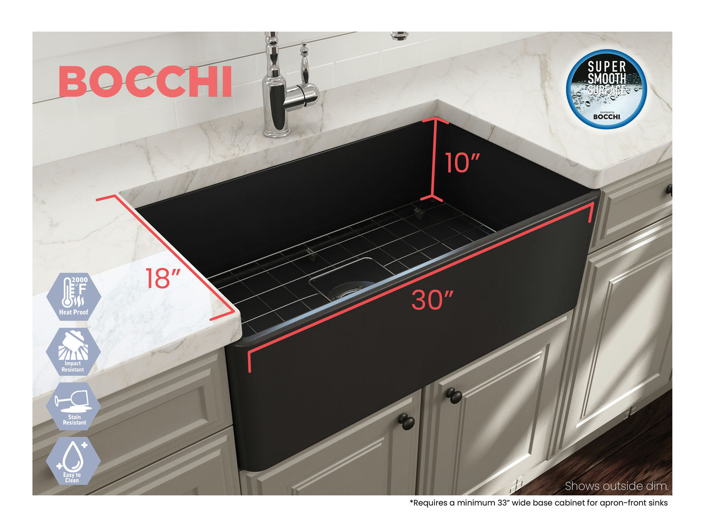 Classico Farmhouse Apron Front Fireclay 30" Single Bowl Kitchen Sink, Dark Gray