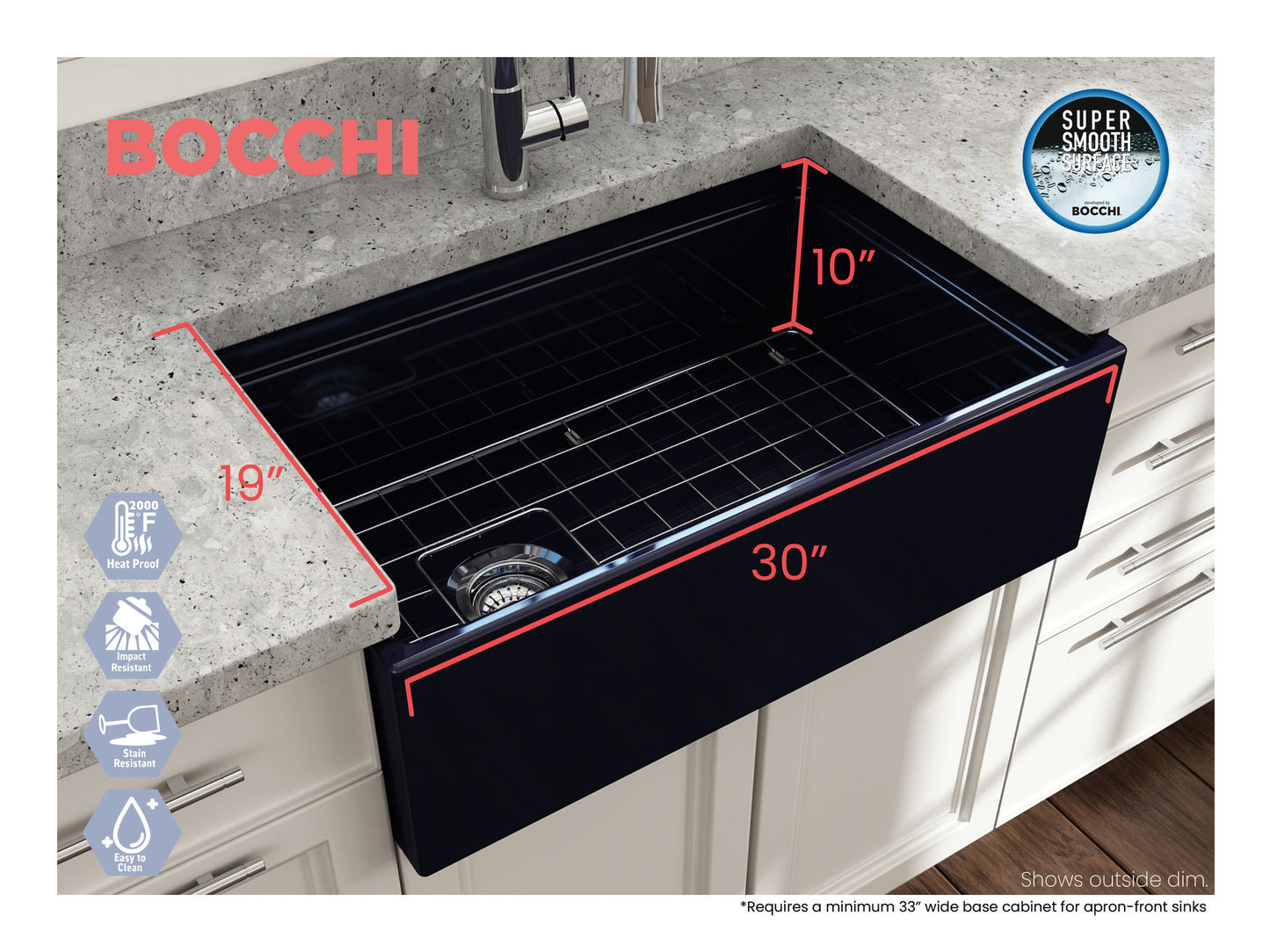 Contempo Step-Rim Apron Front Fireclay 30" Single Bowl Kitchen Sink in Blue