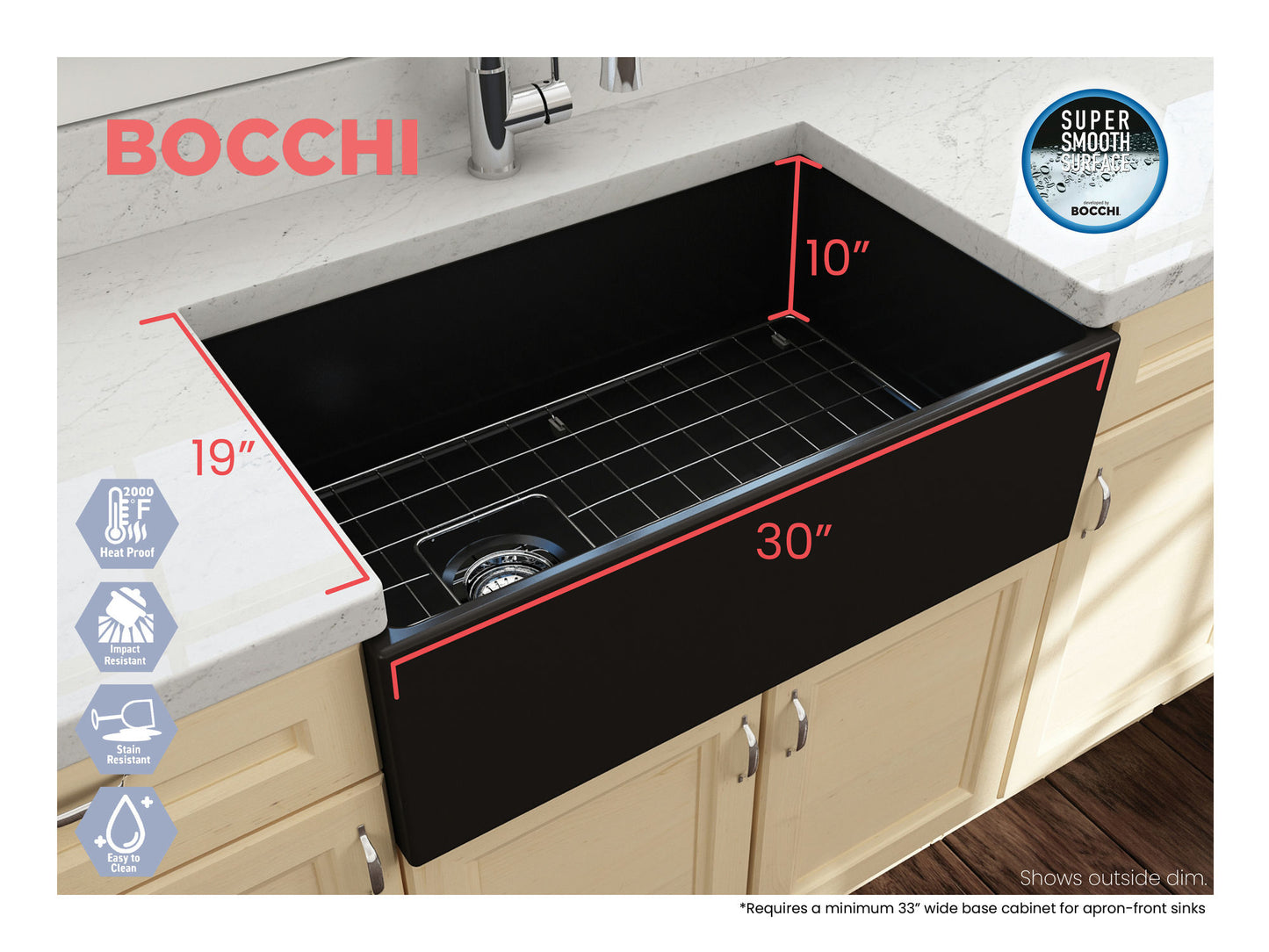 Contempo Apron Front Fireclay 30" Single Bowl Kitchen Sink in Matte Black