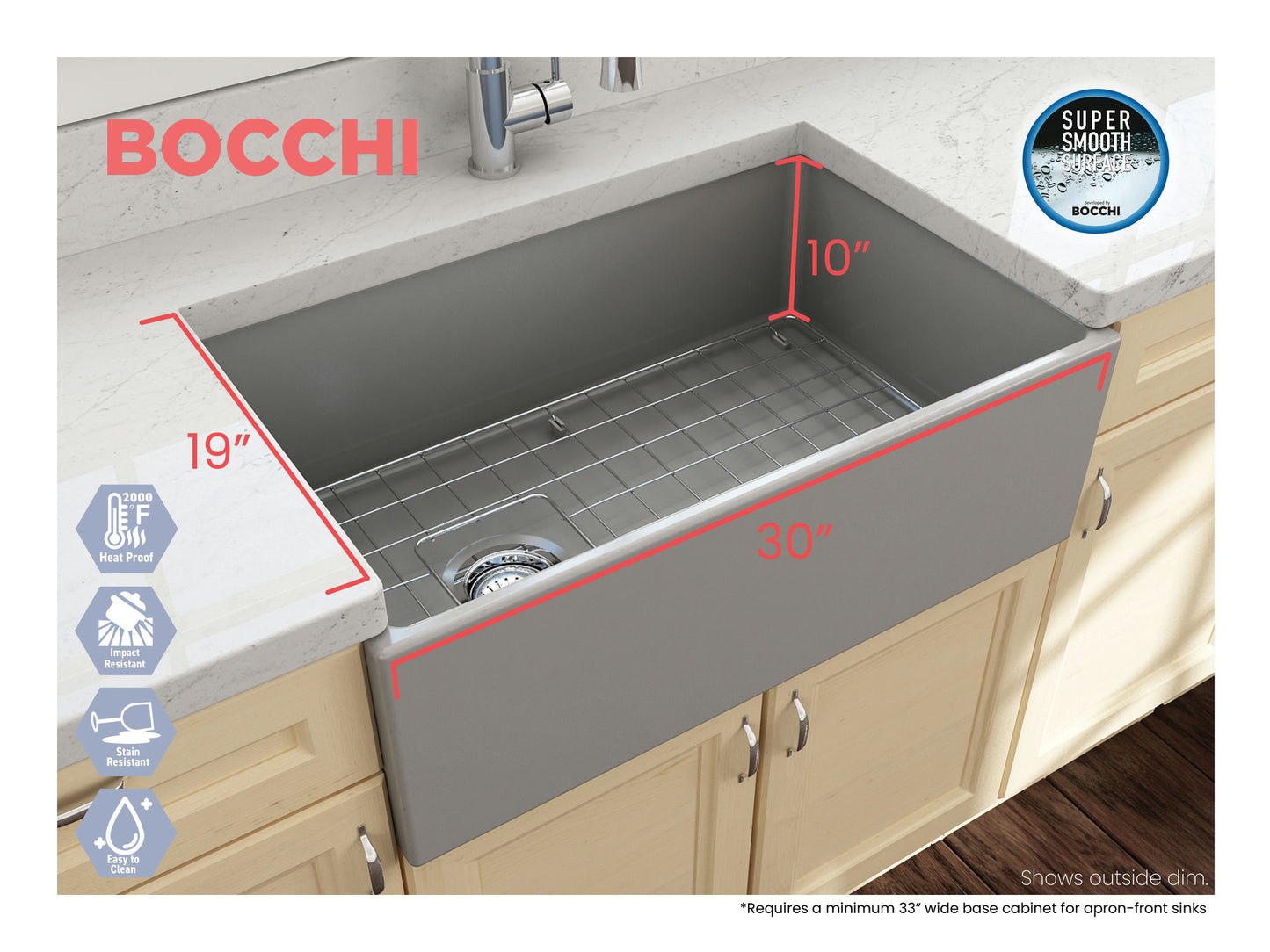 Contempo Apron Front Fireclay 30" Single Bowl Kitchen Sink in Matte Gray