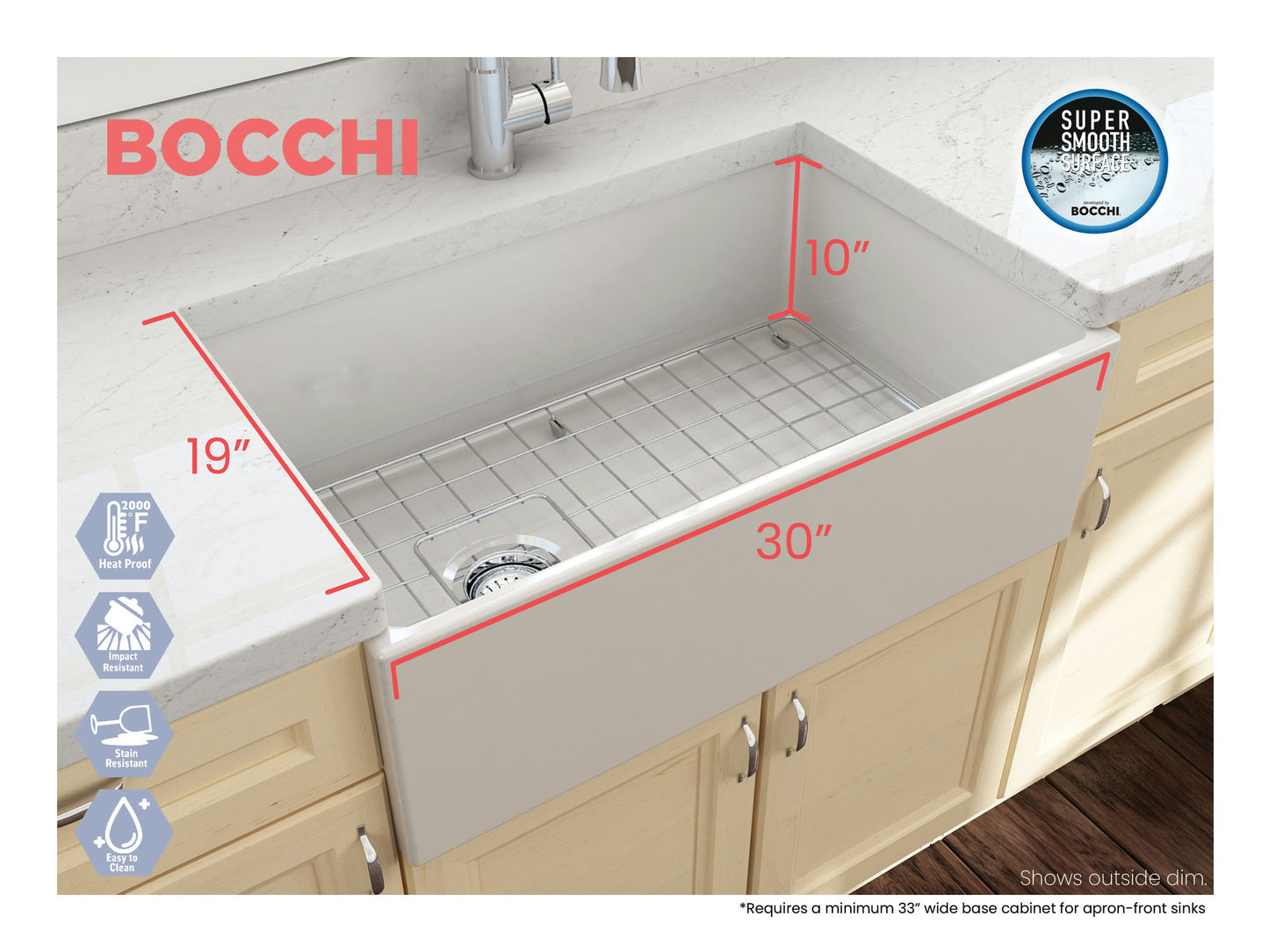 Contempo Apron Front Fireclay 30" Single Bowl Kitchen Sink in Biscuit
