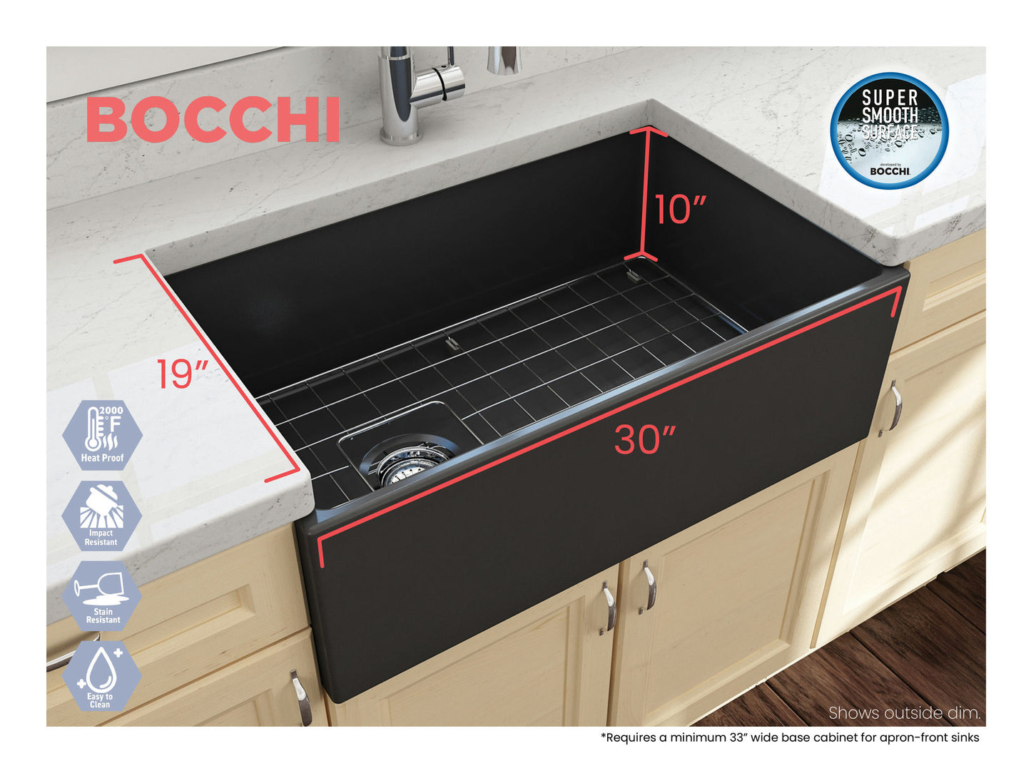 Contempo Apron Front Fireclay 30" Single Bowl Kitchen Sink in Matte Dark Gray