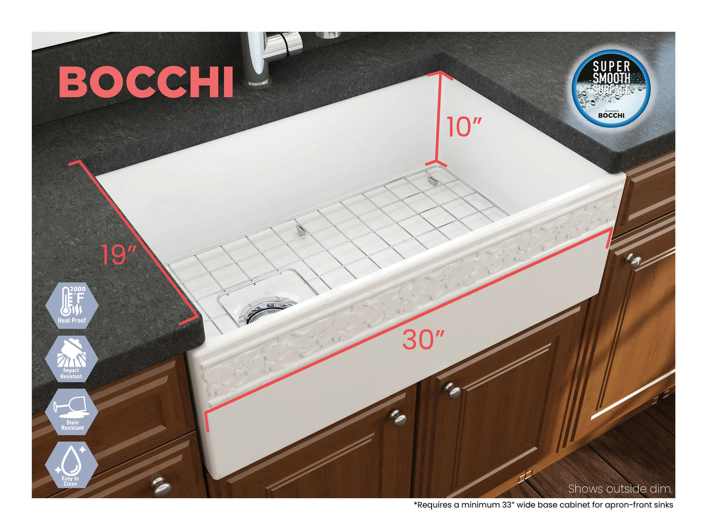 Vigneto Apron Front Fireclay 30" Single Bowl Kitchen Sink in White