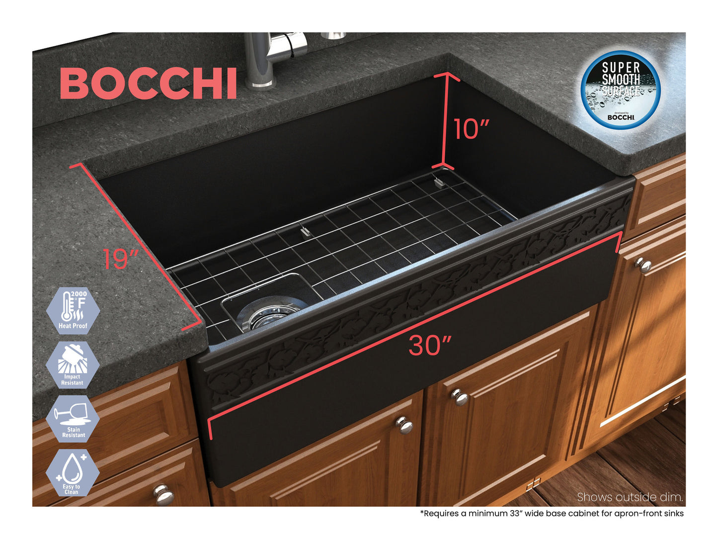 Vigneto Apron Front Fireclay 30" Single Bowl Kitchen Sink in Matte Black