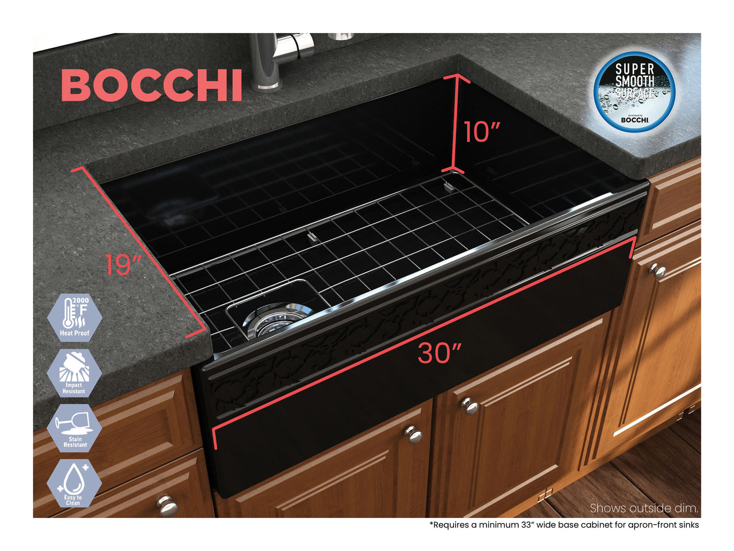 Vigneto Apron Front Fireclay 30" Single Bowl Kitchen Sink in Black
