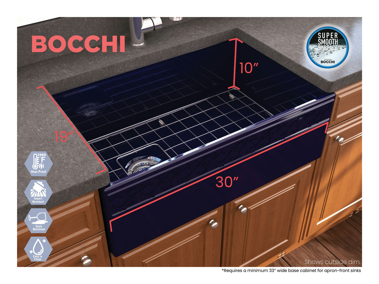 Vigneto Apron Front Fireclay 30" Single Bowl Kitchen Sink in Sapphire Blue