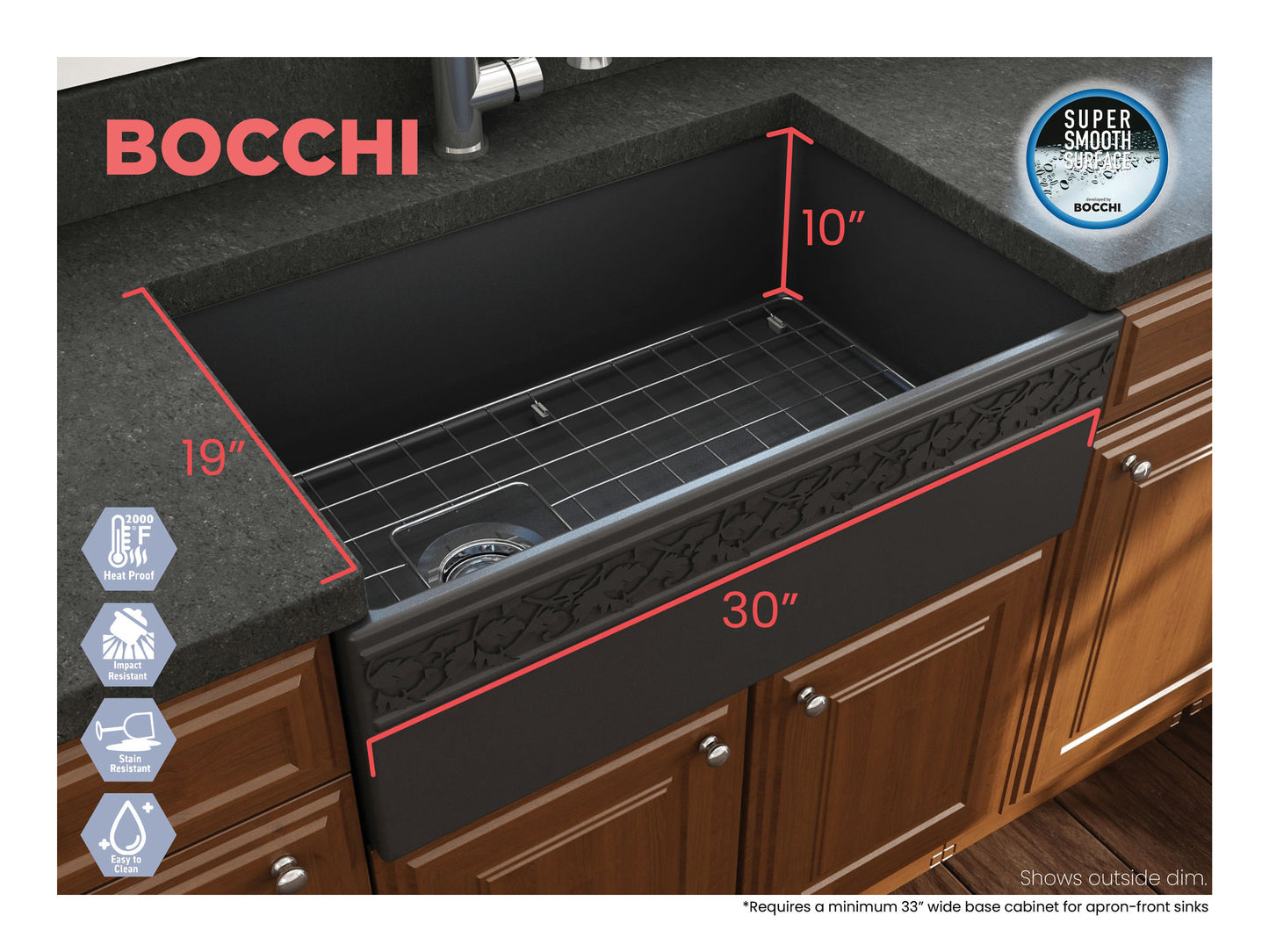 Vigneto Apron Front Fireclay 30" Single Bowl Kitchen Sink in Matte Dark Gray