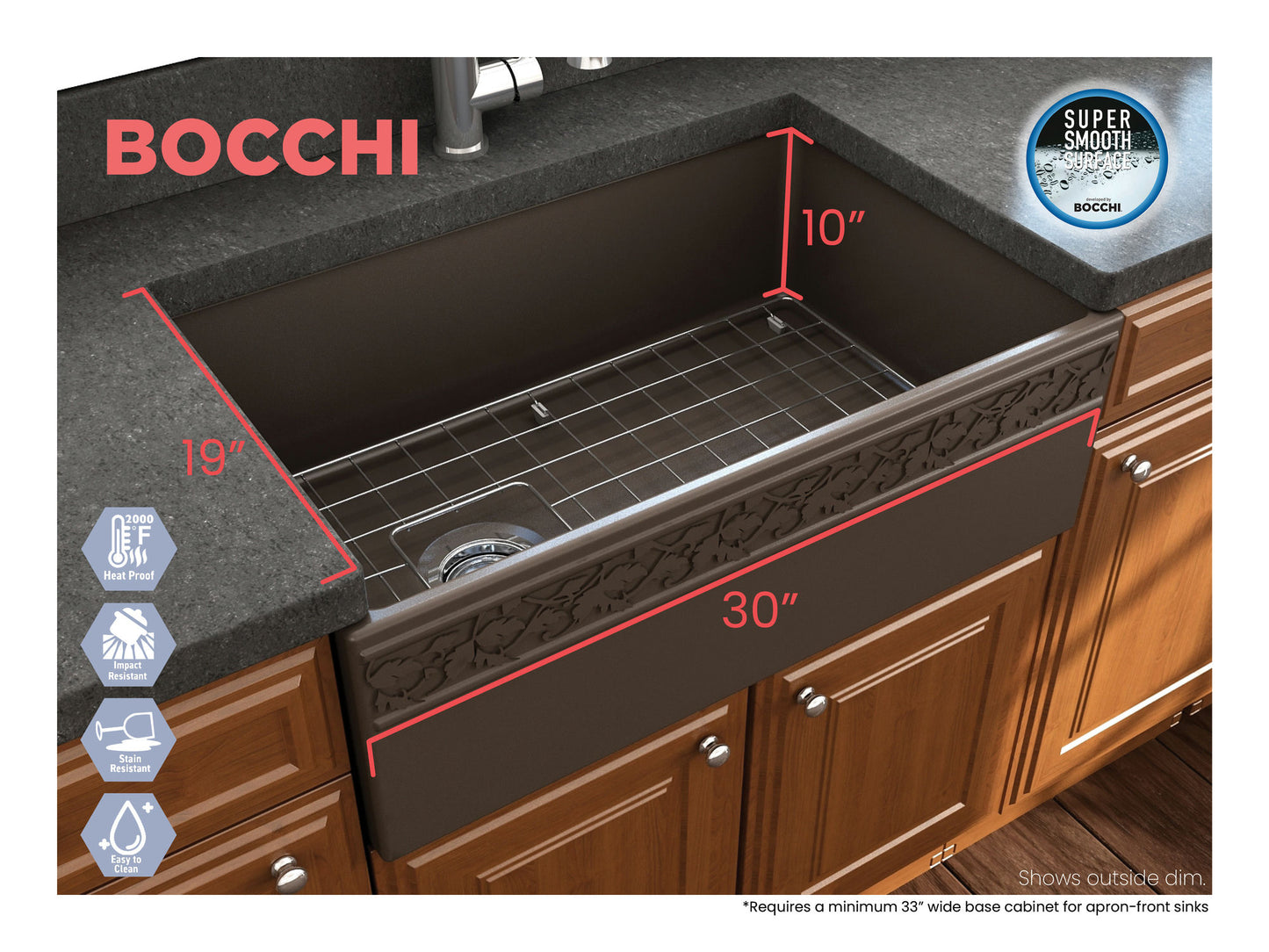 Vigneto Apron Front Fireclay 30" Single Bowl Kitchen Sink in Matte Brown