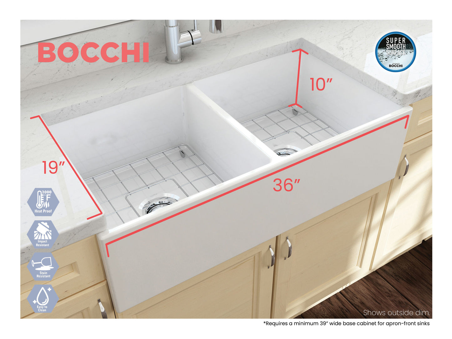 Contempo Apron Front Fireclay 36" Double Bowl Kitchen Sink in White