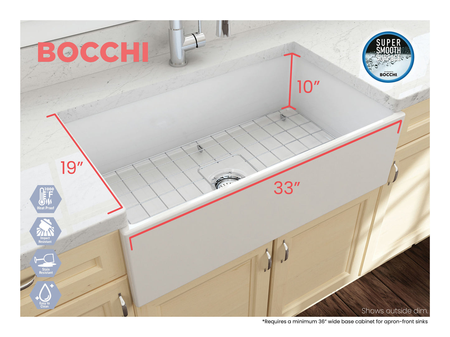 Contempo Apron Front Fireclay 33" Single Bowl Kitchen Sink in Matte White