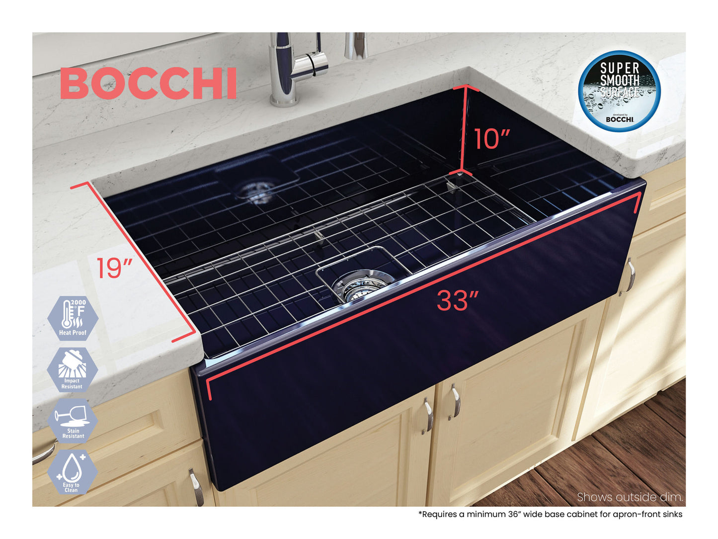 Contempo Apron Front Fireclay 33" Single Bowl Kitchen Sink in Sapphire Blue