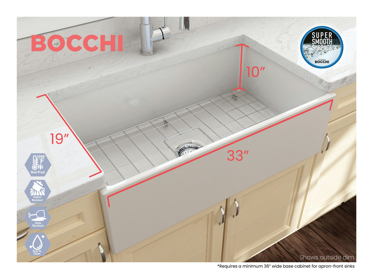 Contempo Apron Front Fireclay 33" Single Bowl Kitchen Sink in Biscuit