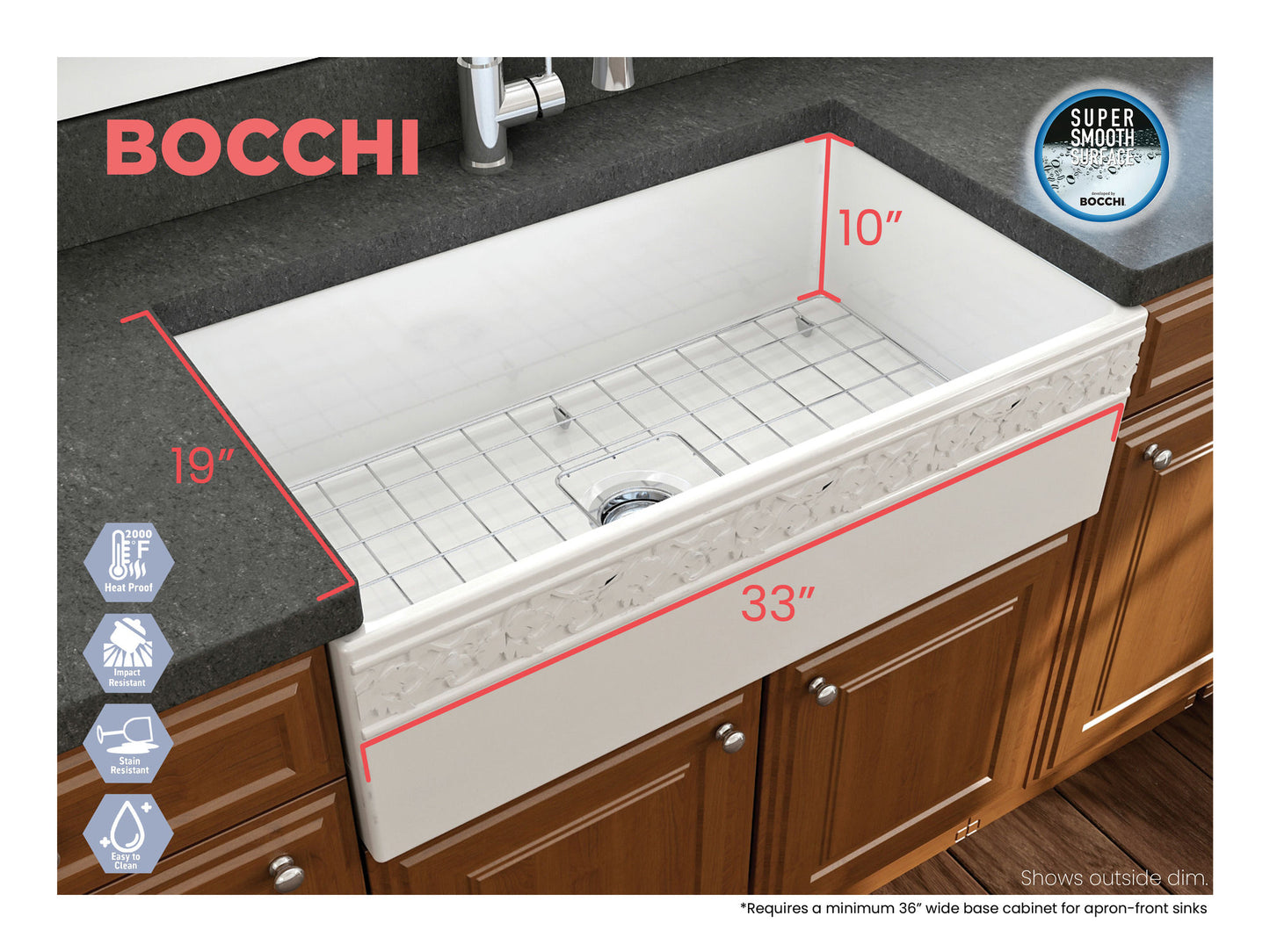 Vigneto Apron Front Fireclay 33" Single Bowl Kitchen Sink in White