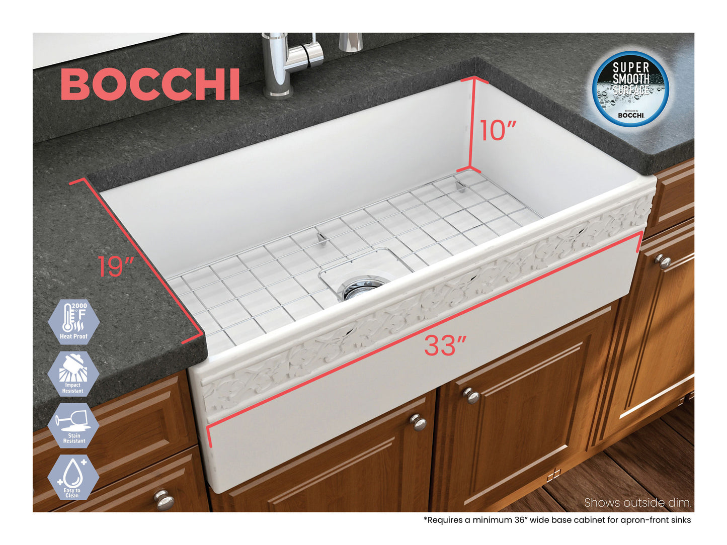 Vigneto Apron Front Fireclay 33" Single Bowl Kitchen Sink in Matte White