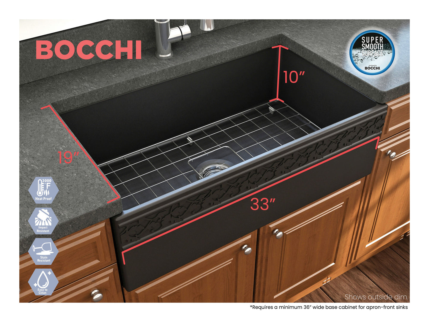 Vigneto Apron Front Fireclay 33" Single Bowl Kitchen Sink in Matte Black