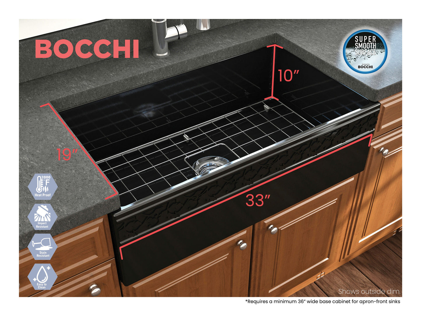 Vigneto Apron Front Fireclay 33" Single Bowl Kitchen Sink in Black