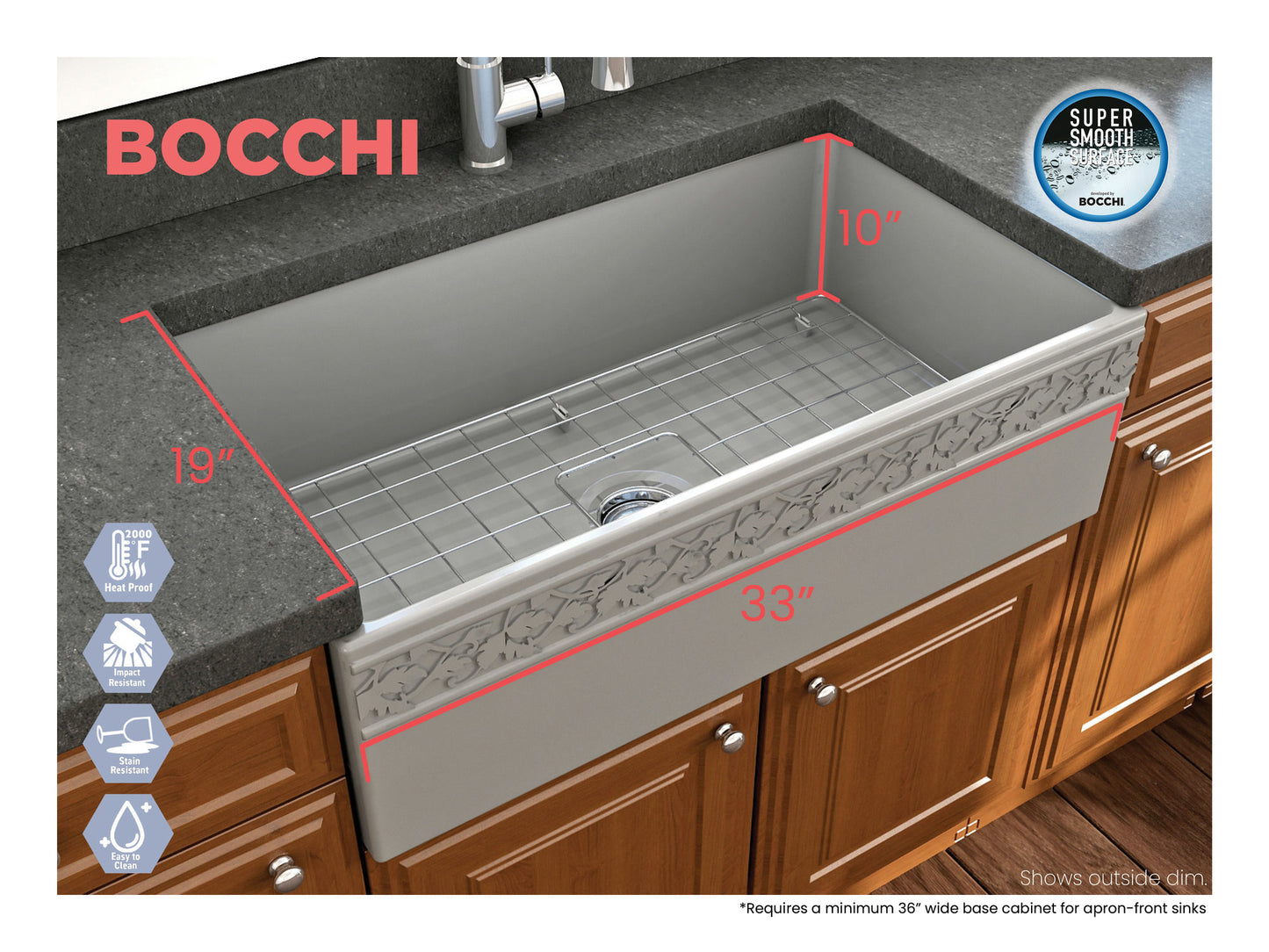 Vigneto Apron Front Fireclay 33" Single Bowl Kitchen Sink in Matte Gray