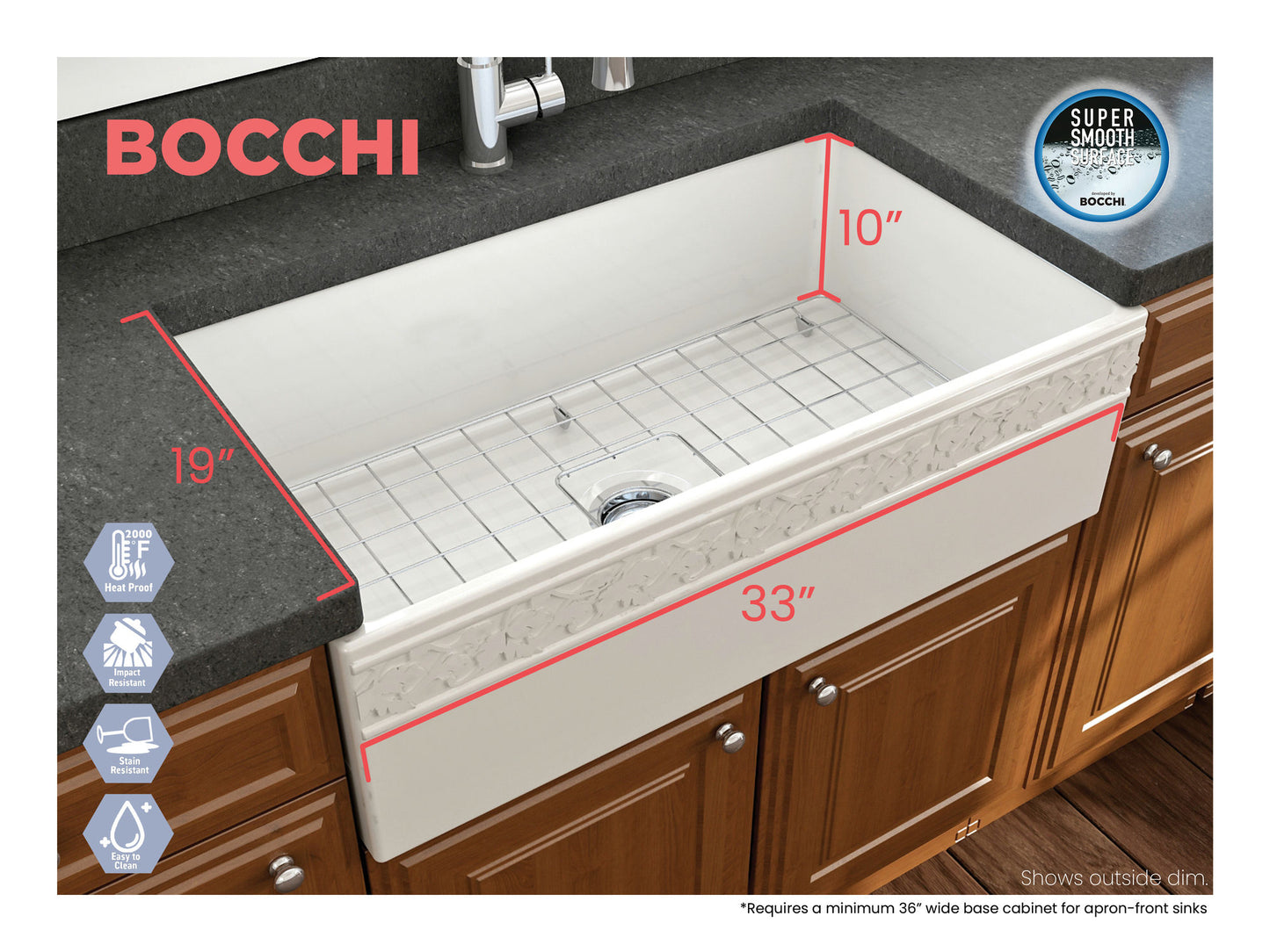 Vigneto Apron Front Fireclay 33" Single Bowl Kitchen Sink in Biscuit