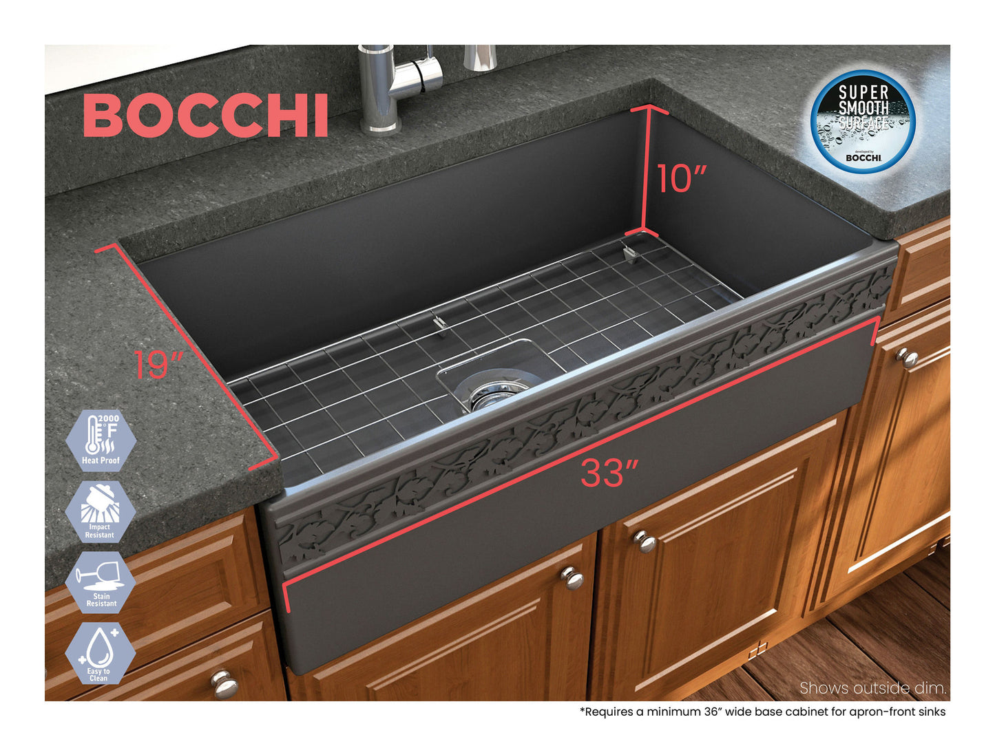 Vigneto Apron Front Fireclay 33" Single Bowl Kitchen Sink in Matte Dark Gray