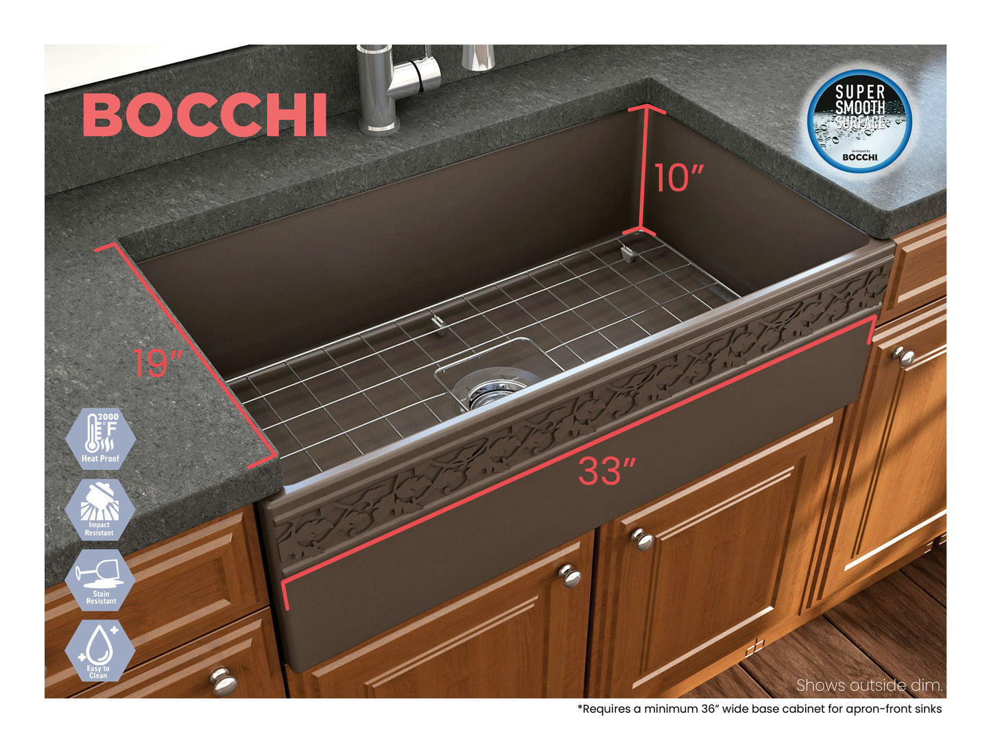 Vigneto Apron Front Fireclay 33" Single Bowl Kitchen Sink in Matte Brown