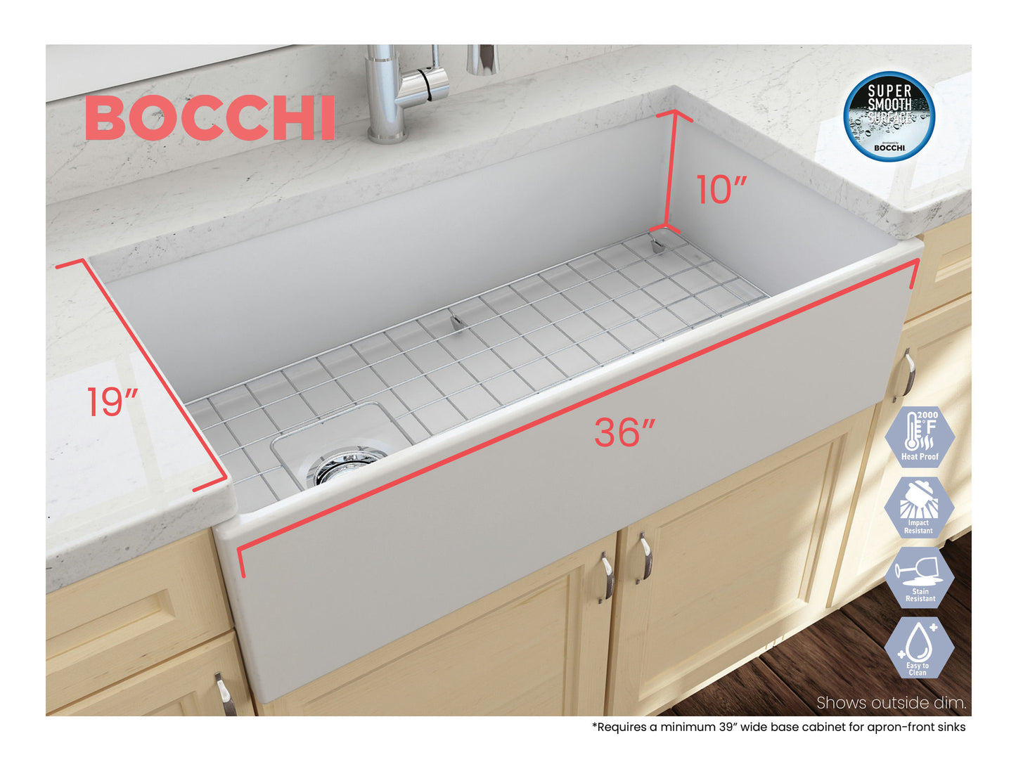Contempo Apron Front Fireclay 36" Single Bowl Kitchen Sink in Matte White