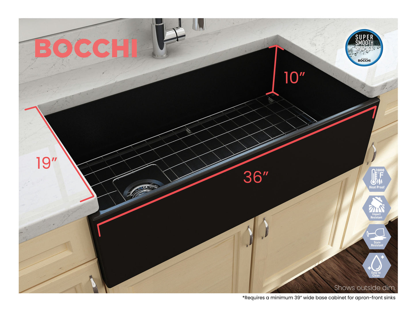 Contempo Apron Front Fireclay 36" Single Bowl Kitchen Sink in Matte Black