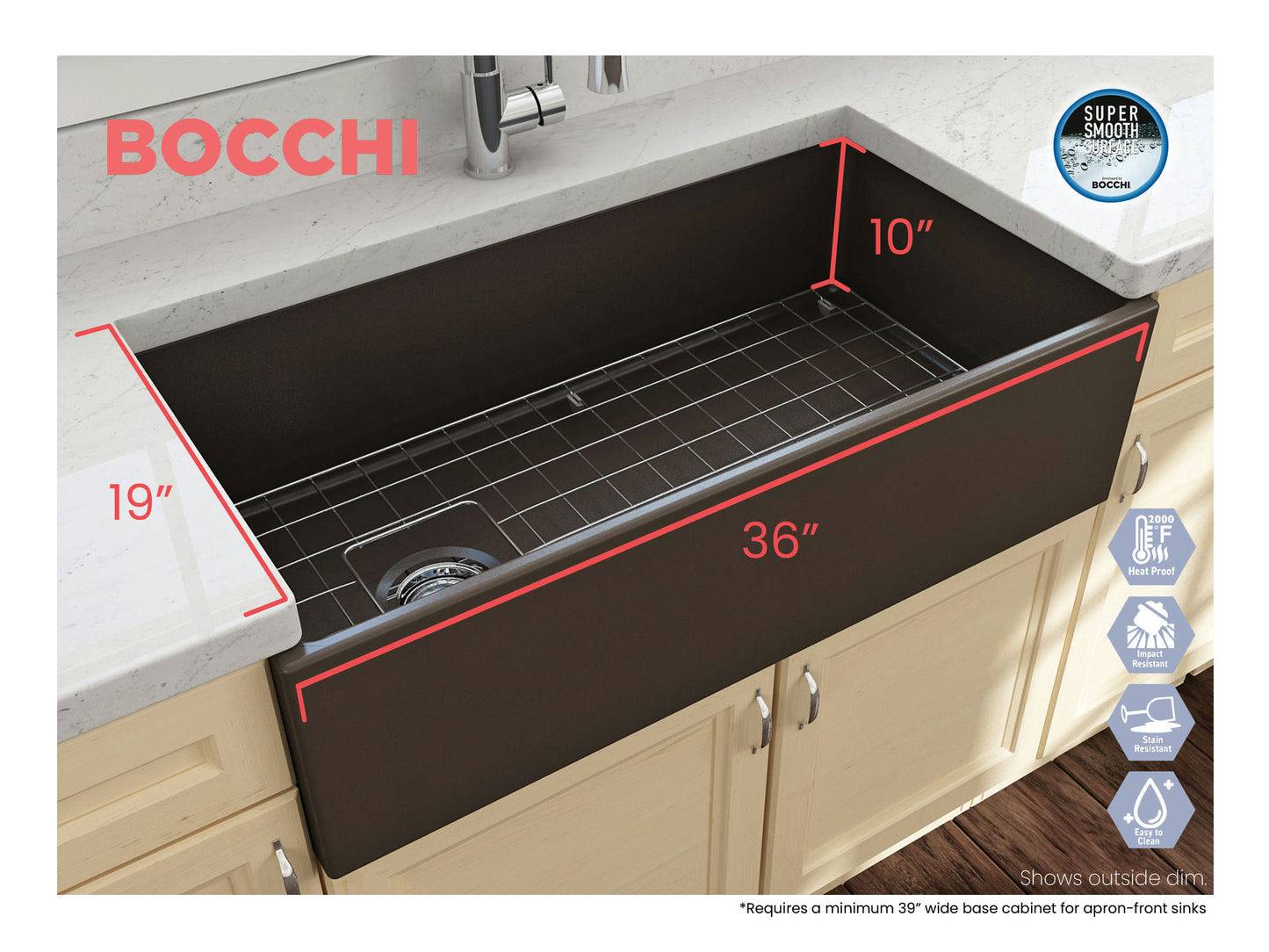 Contempo Apron Front Fireclay 36" Single Bowl Kitchen Sink in Matte Brown