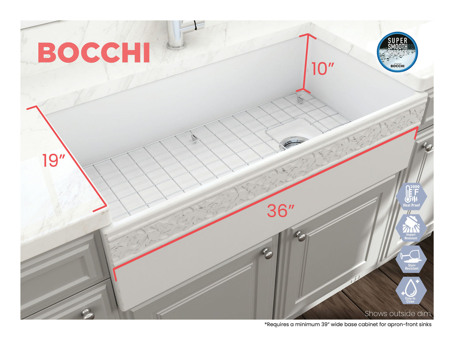 Vigneto Apron Front Fireclay 36" Single Bowl Kitchen Sink in Matte White