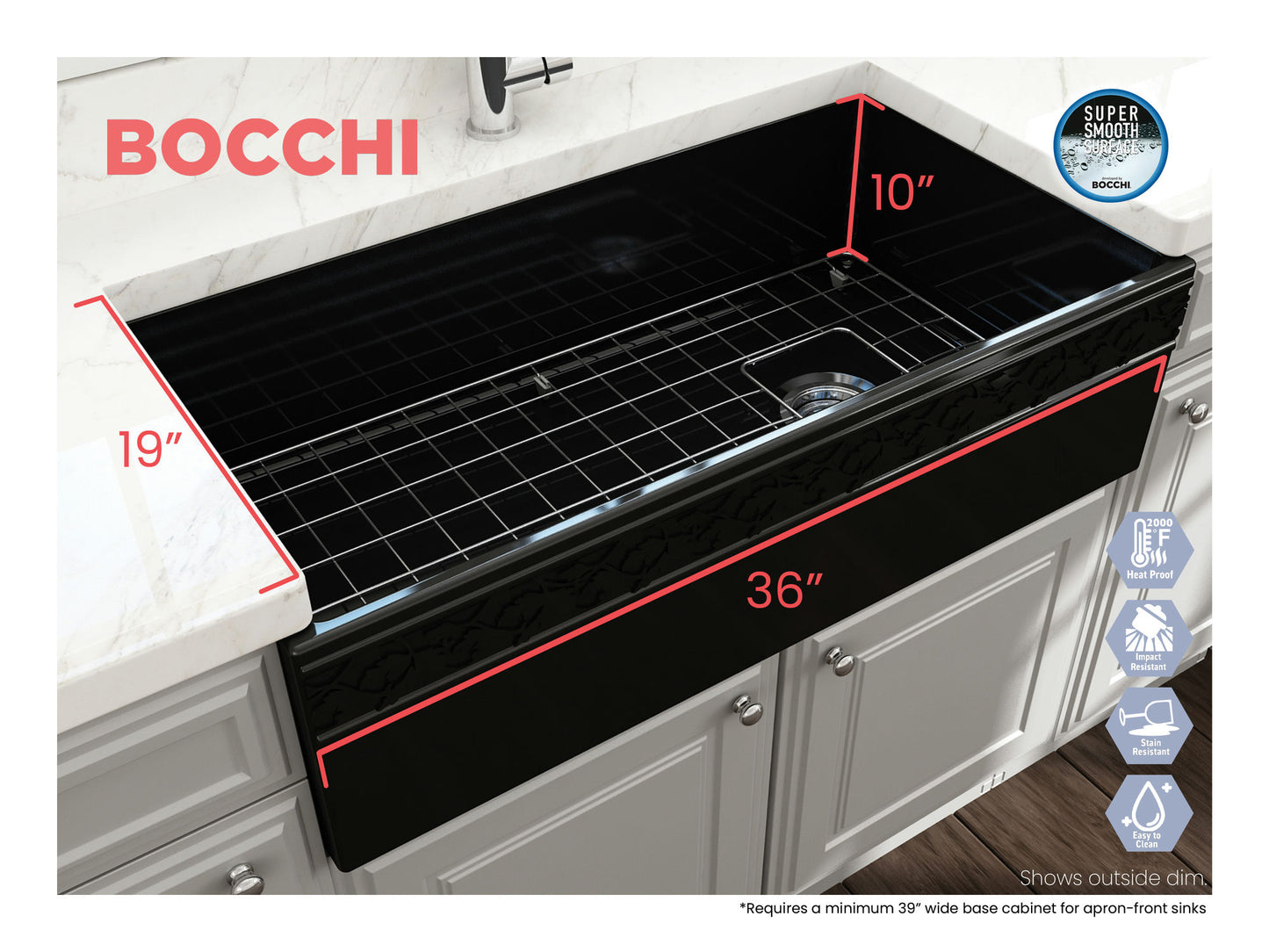 Vigneto Apron Front Fireclay 36" Single Bowl Kitchen Sink in Black