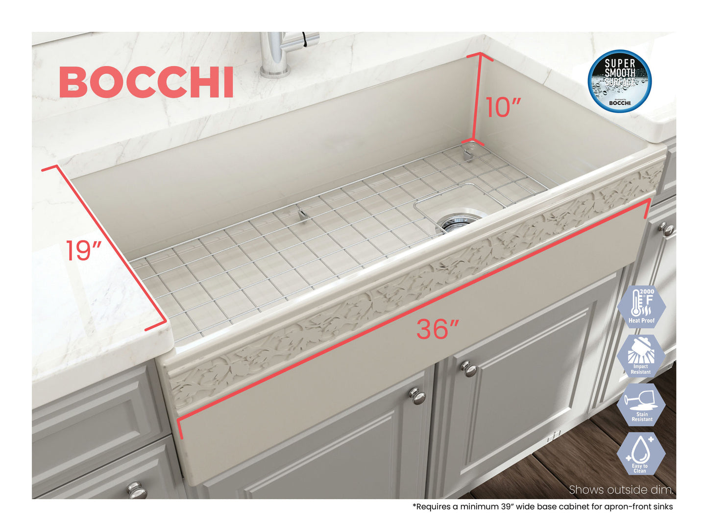 Vigneto Apron Front Fireclay 36" Single Bowl Kitchen Sink in Biscuit