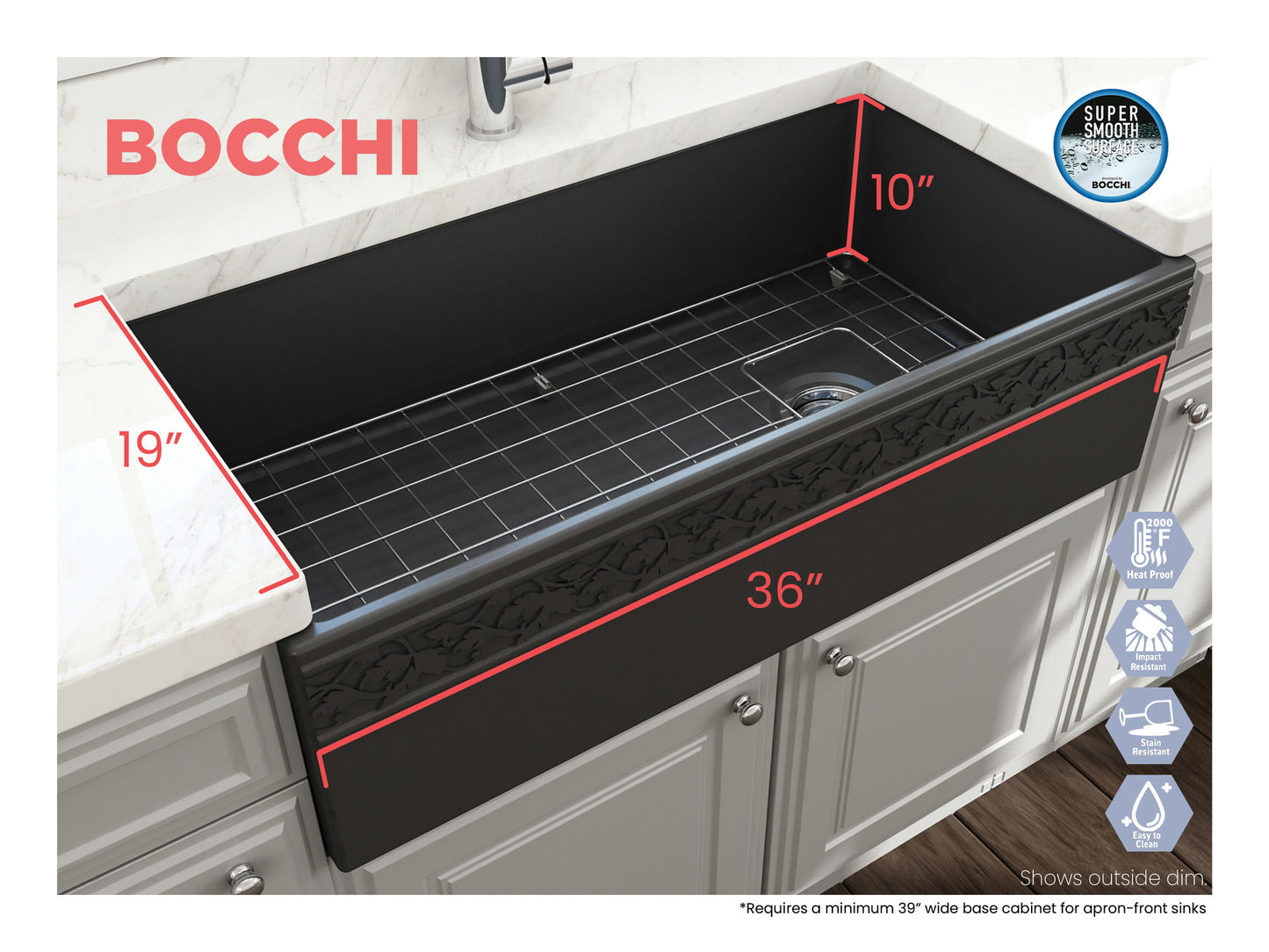 Vigneto Apron Front Fireclay 36" Single Bowl Kitchen Sink in Matte Dark Gray