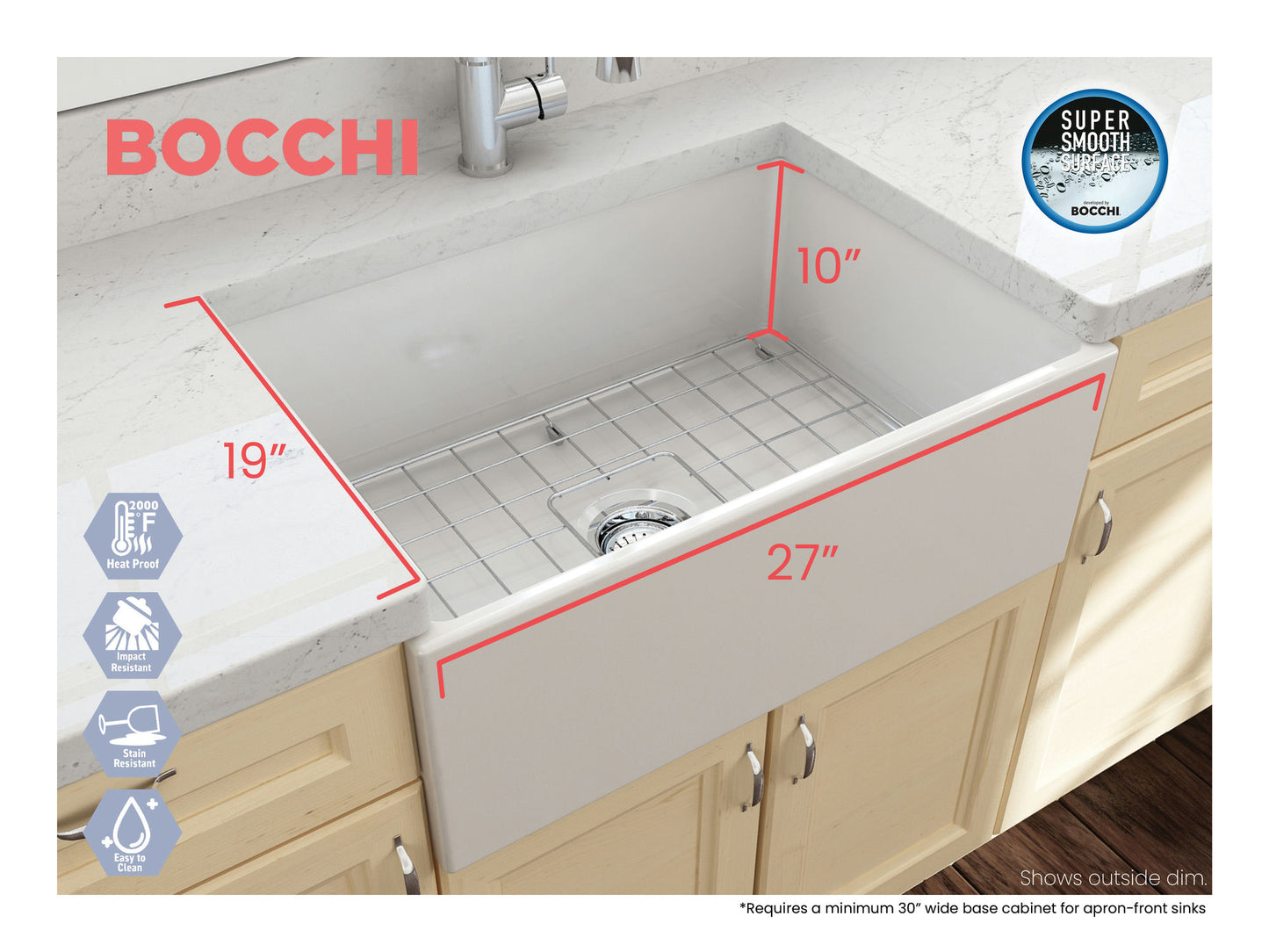 Contempo Apron Front Fireclay 27" Single Bowl Kitchen Sink in Biscuit