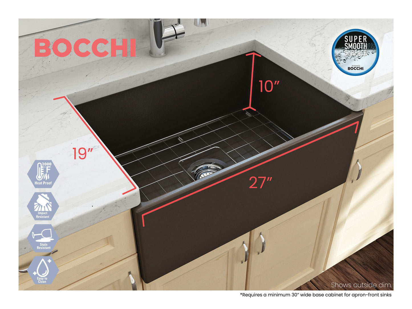 Contempo Apron Front Fireclay 27" Single Bowl Kitchen Sink in Matte Brown