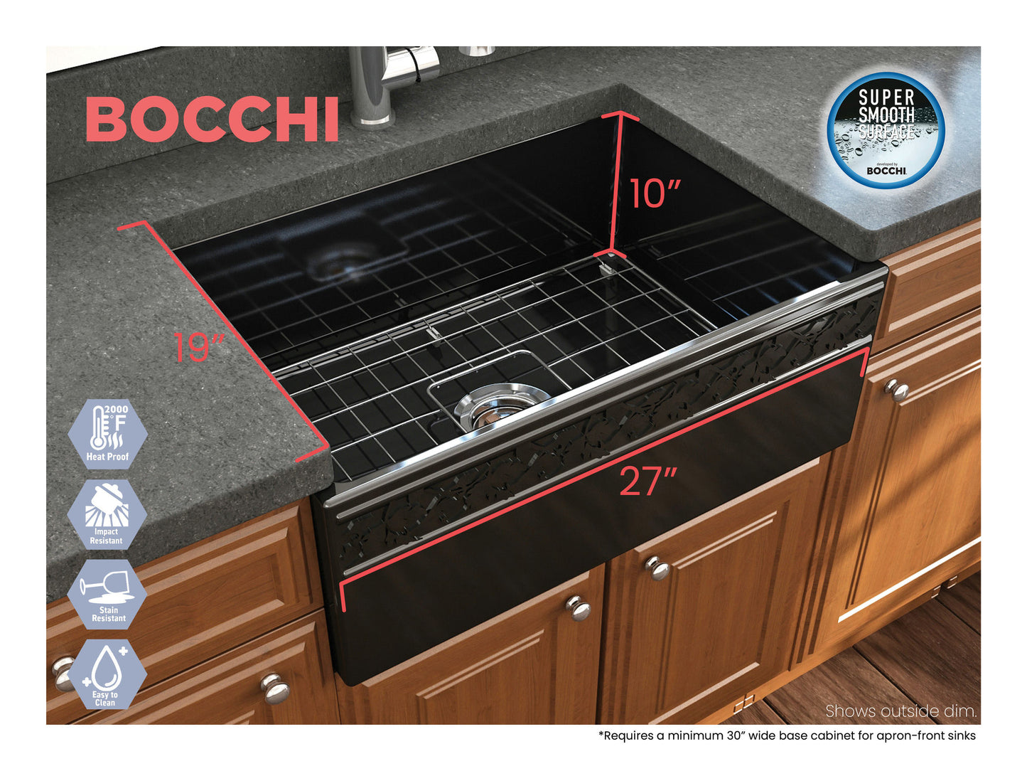Vigneto Apron Front Fireclay 27" Single Bowl Kitchen Sink in Black