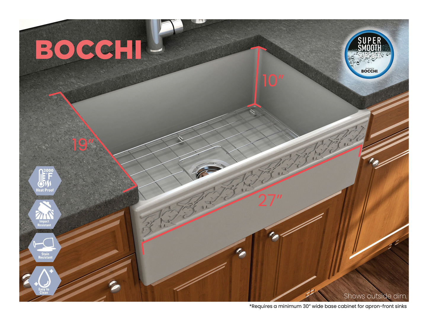 Vigneto Apron Front Fireclay 27" Single Bowl Kitchen Sink in Matte Gray