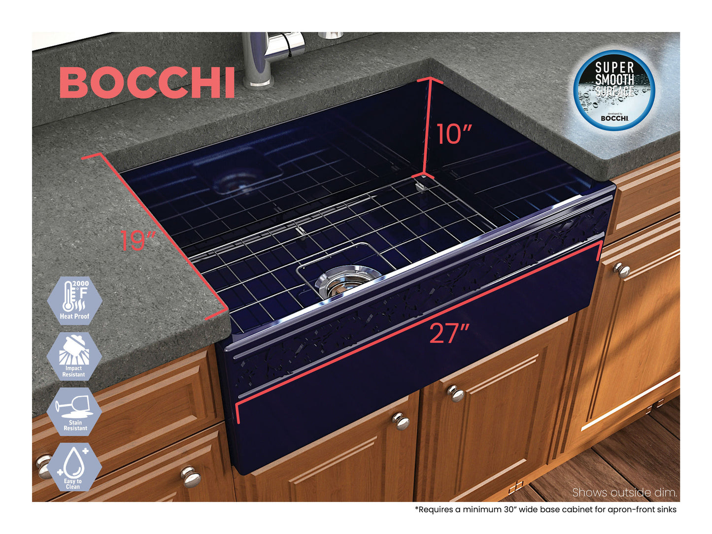 Vigneto Apron Front Fireclay 27" Single Bowl Kitchen Sink in Sapphire Blue
