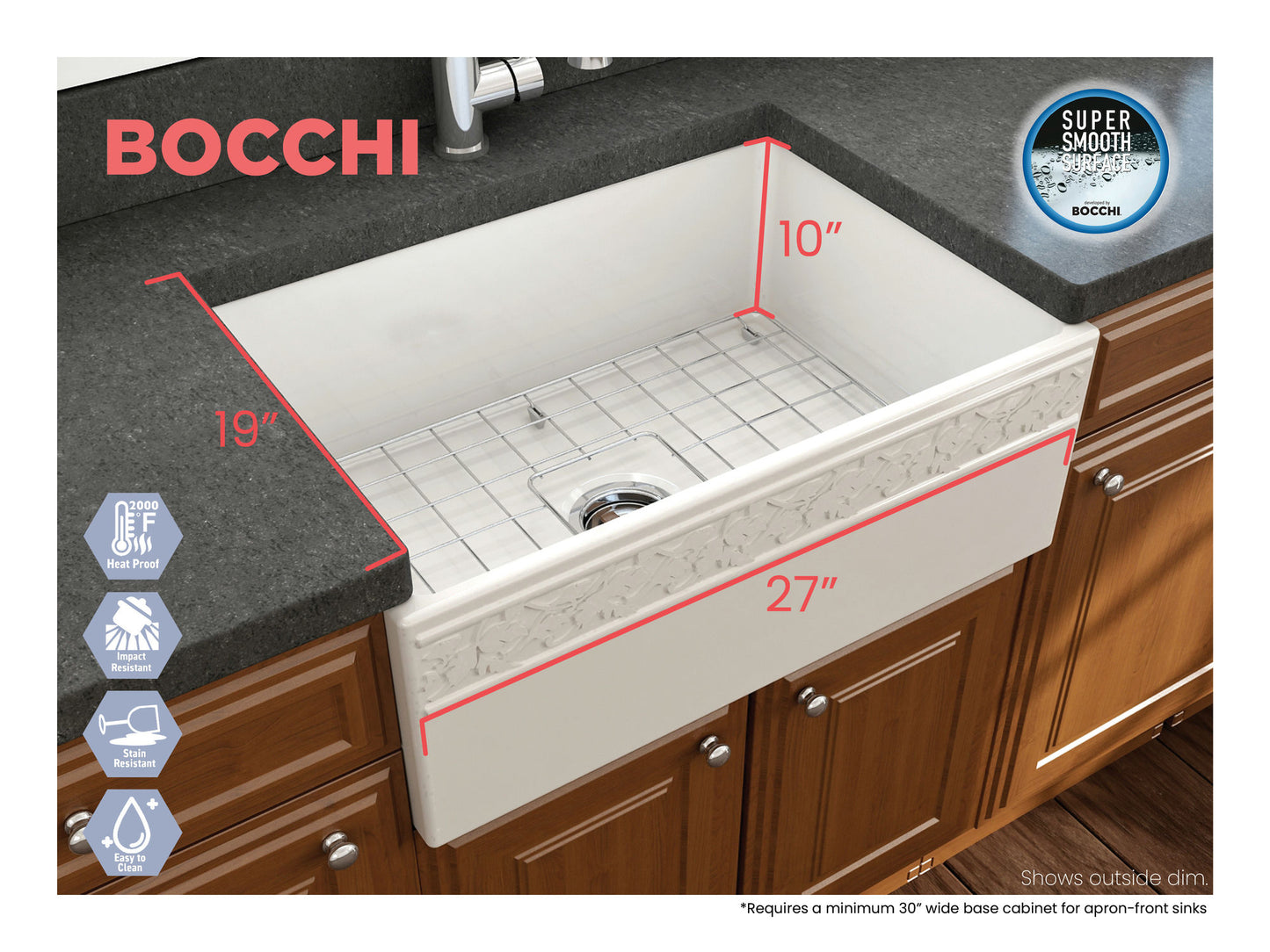 Vigneto Apron Front Fireclay 27" Single Bowl Kitchen Sink in Biscuit