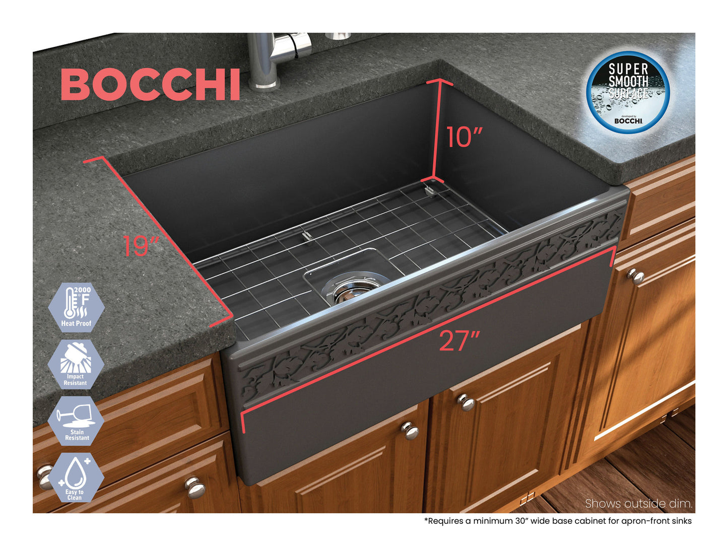Vigneto Apron Front Fireclay 27" Single Bowl Kitchen Sink in Matte Dark Gray