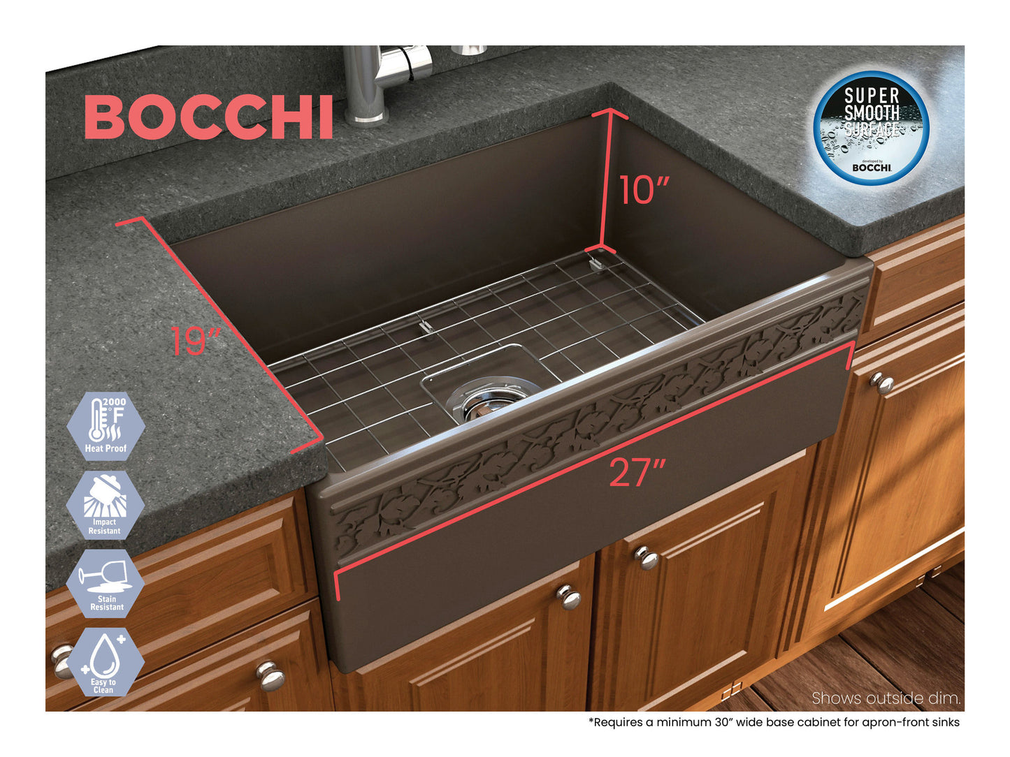 Vigneto Apron Front Fireclay 27" Single Bowl Kitchen Sink in Matte Brown