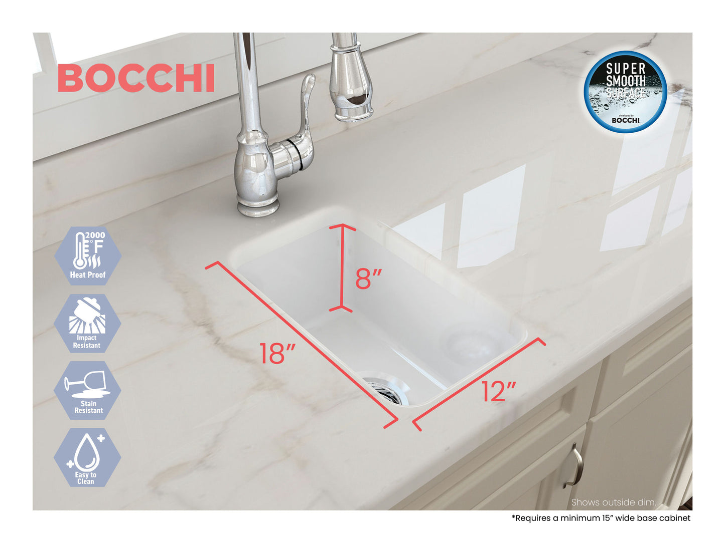Sotto Dual-mount Fireclay 12" Single Bowl Bar Sink with Strainer in White